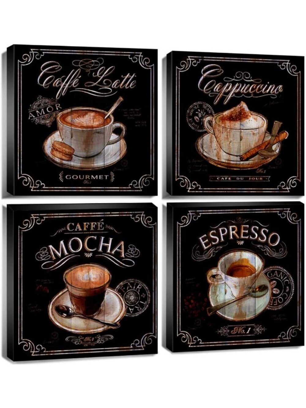 Vintage Coffee Wall Art - Retro Kitchen Decor, Espresso & Latte Canvas Sign